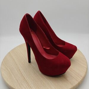 Shiekh Shoes Womens Size 6 Red Faux Suede Platform Pump Stiletto Dress Heels